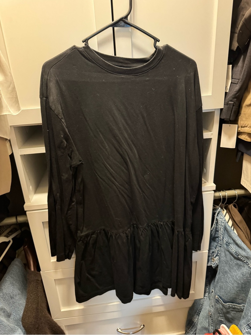 H&M Black Long-Sleeve Peplum Midi Dress